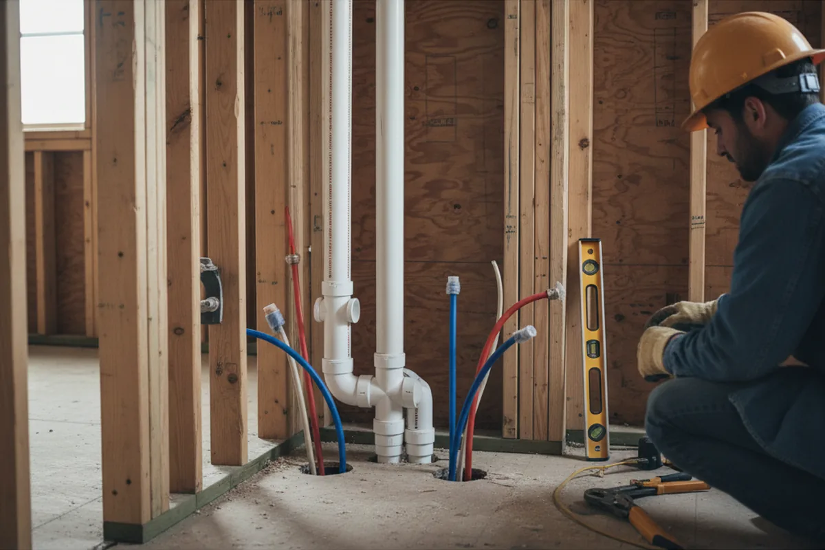 Drain and supply rough-in during Sump Pump Repair in East Hampton