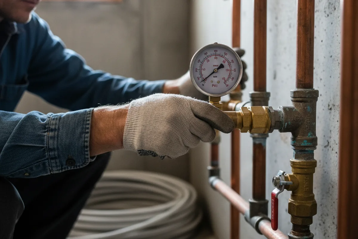 Pressure testing a repaired line during Water Line Repair in East Hampton